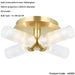 Satin Brass Semi Flush Low Ceiling Bathroom Light - Clear Ribbed Multi Arm Glass - 4 X 3W LED G9