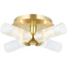 Semi Flush Ceiling Light & 2x Matching Wall Lights - Satin Brass Clear Ribbed Cylinder Shades