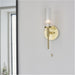 Semi Flush Ceiling Light & 2x Matching Wall Lights - Satin Brass Clear Ribbed Cylinder Shades