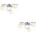 2 PACK Chrome Semi Flush Low Ceiling Light - White Confetti Multi Arm Glass - 3 X 3W LED G9