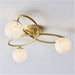 2 PACK Satin Brass Semi Flush Low Ceiling Light - White Confetti Multi Arm Glass - 3 X 3W LED G9