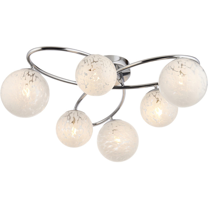 Chrome Semi Flush Low Ceiling Light - White Confetti Multi Arm Glass - 6 X 3W LED G9