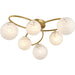 Satin Brass Semi Flush Low Ceiling Light - White Confetti Multi Arm Glass - 6 X 3W LED G9