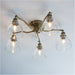 2 PACK Antique Brass Semi Flush Low Ceiling Light - Clear Multi Arm Glass - 5 X 7W LED E14