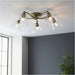 2 PACK Antique Brass Semi Flush Low Ceiling Light - Clear Multi Arm Glass - 5 X 7W LED E14