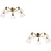 2 PACK Antique Brass Semi Flush Low Ceiling Light - Clear Multi Arm Glass - 5 X 7W LED E14