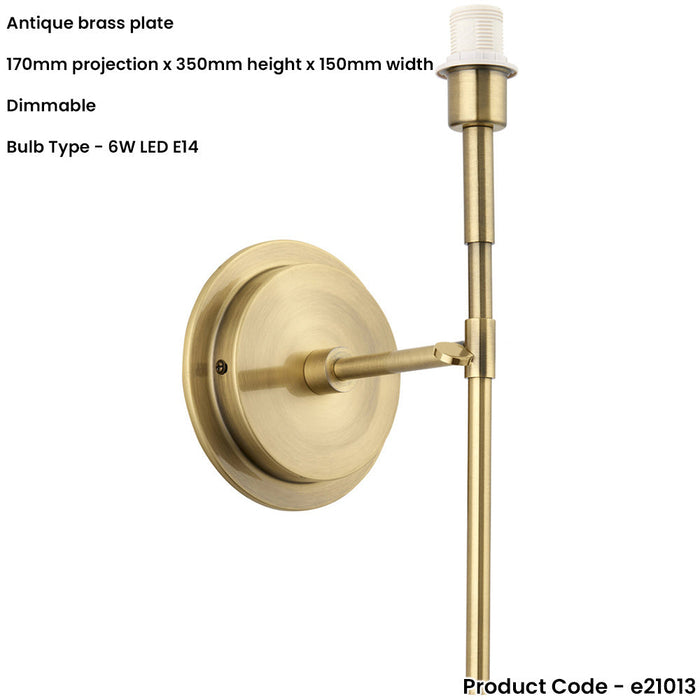 Indoor Antique Brass Plate Wall Light - Dimmable 6W LED E14