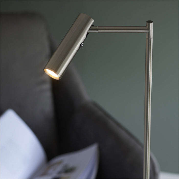 1250mm Floor Lamp - Satin Nickel Modern Adjustable Head - Standing LED Light Base & Shade