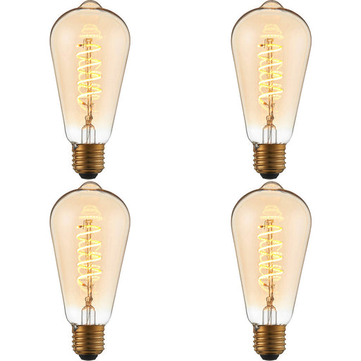 4 PACK Amber Glass 4W E27 Pear Filament LED Light Bulb - Dimmable Warm White - 280lm 2200k