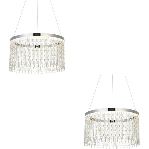 2 PACK Hanging Ceiling Pendant Light - Chrome Plate & Clear Crystal Glass - 19.67W LED (Smd 2835) Warm White