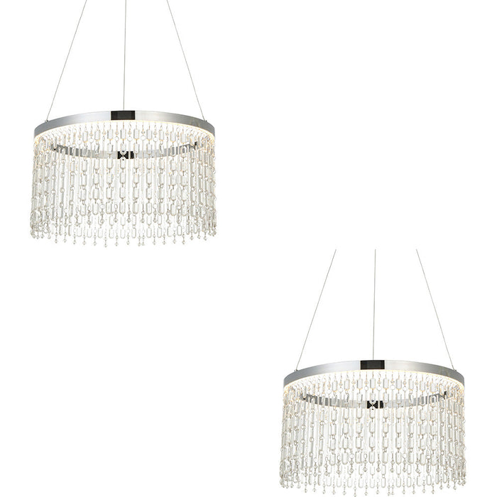 2 PACK Hanging Ceiling Pendant Light - Chrome Plate & Clear Crystal Glass - 19.67W LED (Smd 2835) Warm White