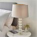 Frosted Crystal Table Lamp - Natural Linen Shade - 655mm Tall Light - 7W LED E14