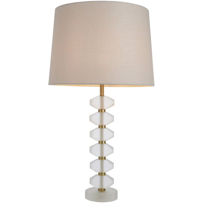 Frosted Crystal Table Lamp - Natural Linen Shade - 655mm Tall Light - 7W LED E14