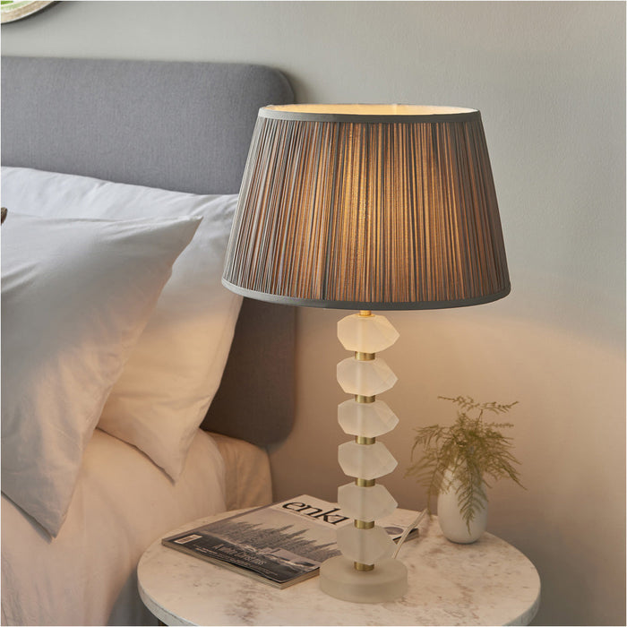 2 PACK Frosted Crystal Table Lamp - Charcoal Grey Silk Shade - 630mm Tall Light - 7W LED E14