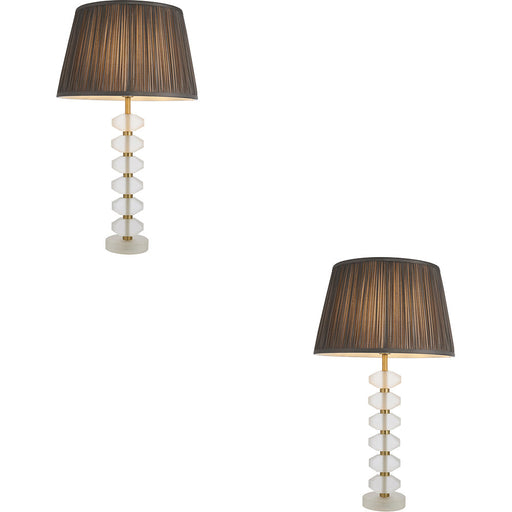 2 PACK Frosted Crystal Table Lamp - Charcoal Grey Silk Shade - 630mm Tall Light - 7W LED E14