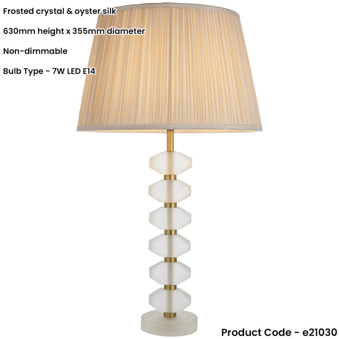 Frosted Crystal Table Lamp - Oyster Silk Shade - 630mm Tall Light - 7W LED E14