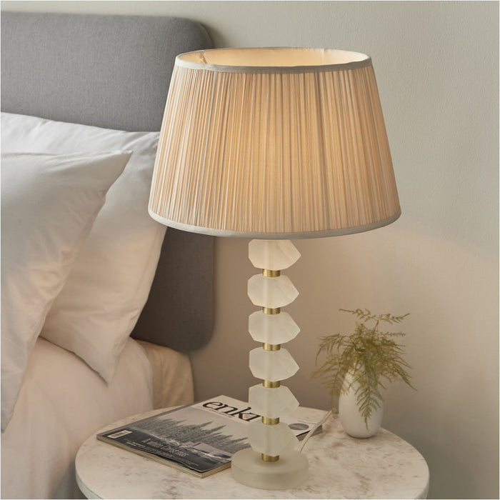 2 PACK Frosted Crystal Table Lamp - Oyster Silk Shade - 630mm Tall Light - 7W LED E14