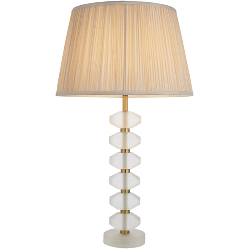 Frosted Crystal Table Lamp - Oyster Silk Shade - 630mm Tall Light - 7W LED E14