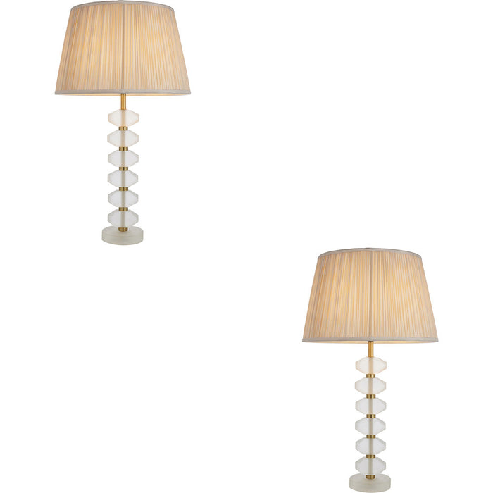 2 PACK Frosted Crystal Table Lamp - Oyster Silk Shade - 630mm Tall Light - 7W LED E14