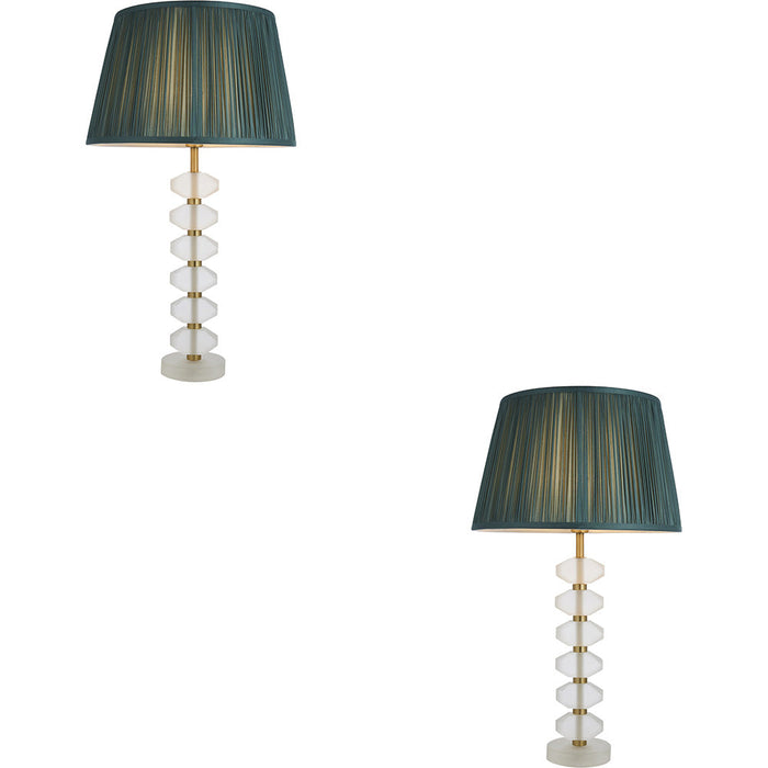 2 PACK Frosted Crystal Table Lamp - Fir Silk Shade - 630mm Tall Light - 7W LED E14