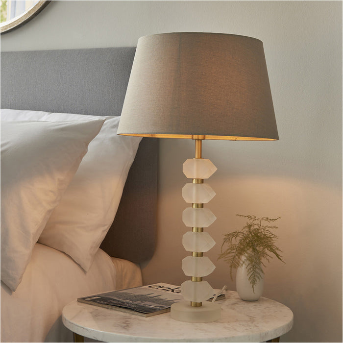 Frosted Crystal Table Lamp - Grey Linen Mix Fabric Shade - 630mm Tall Light - 7W LED E14