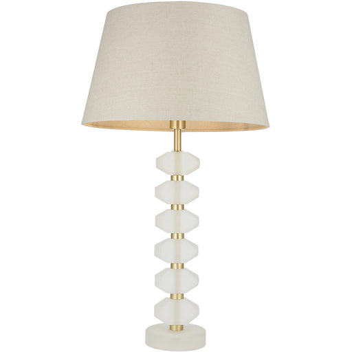 Frosted Crystal Table Lamp - Grey Linen Mix Fabric Shade - 630mm Tall Light - 7W LED E14