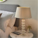 Frosted Crystal Table Lamp - Ivory Linen Mix Fabric Shade - 630mm Tall Light - 7W LED E14