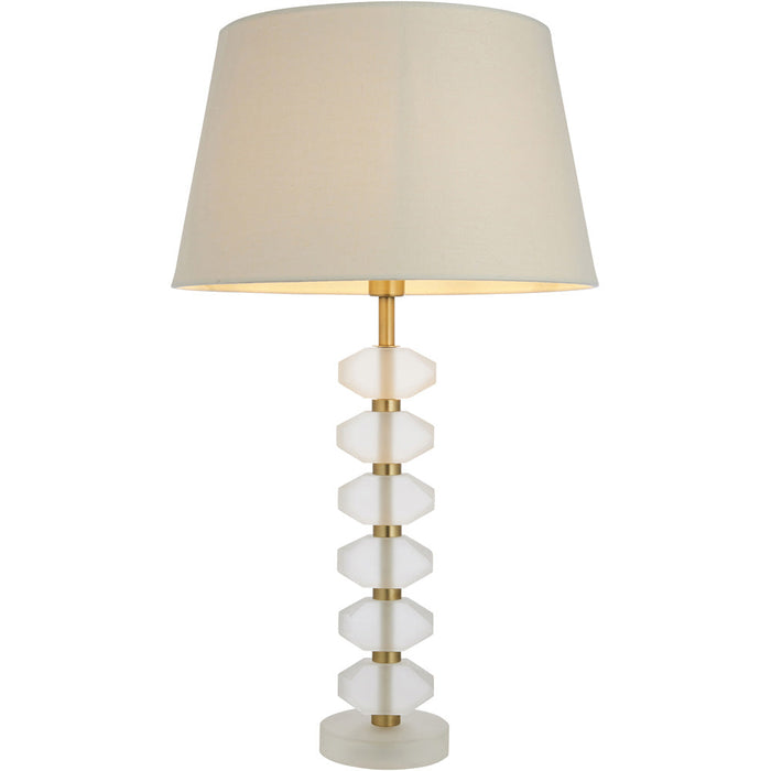 Frosted Crystal Table Lamp - Ivory Linen Mix Fabric Shade - 630mm Tall Light - 7W LED E14