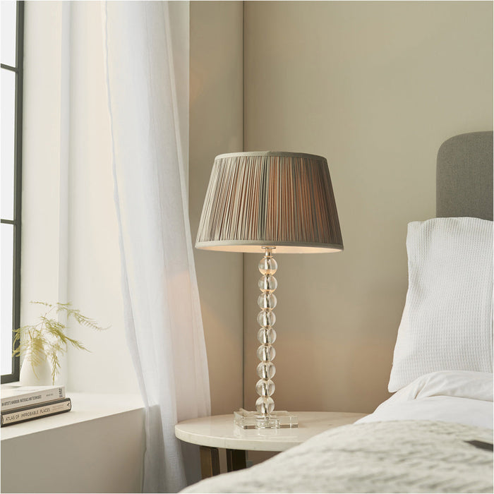 2 PACK Clear Crystal Glass & Bright Nickel Plate Table Lamp - Charcoal Silk Shade - 575mm Tall Light - 7W LED E14