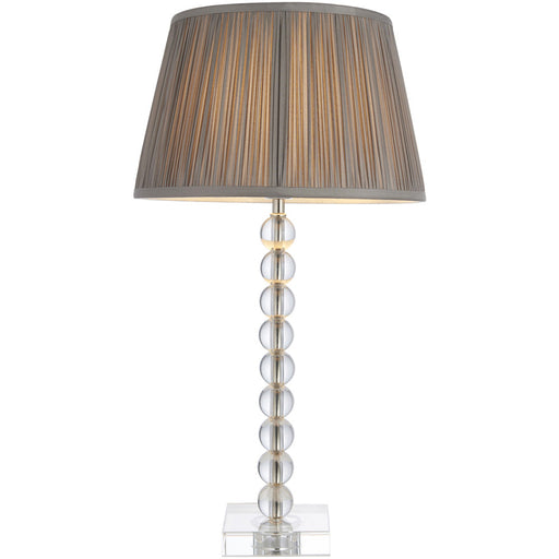 Clear Crystal Glass & Bright Nickel Plate Table Lamp - Charcoal Silk Shade - 575mm Tall Light - 7W LED E14