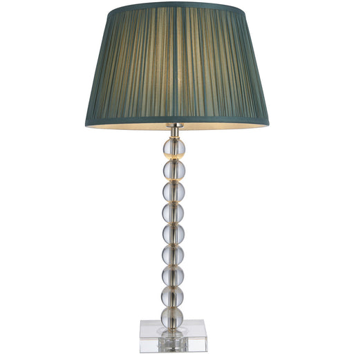 Clear Crystal Glass & Bright Nickel Plate Table Lamp - Fir Silk Shade - 575mm Tall Light - 7W LED E14