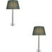 2 PACK Clear Crystal Glass & Bright Nickel Plate Table Lamp - Fir Silk Shade - 575mm Tall Light - 7W LED E14