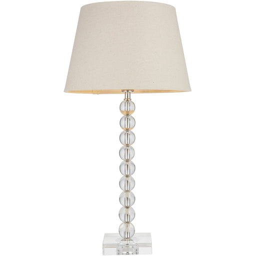 Clear Crystal Glass & Bright Nickel Plate Table Lamp - Grey Fabric Shade - 590mm Tall Light - 7W LED E14