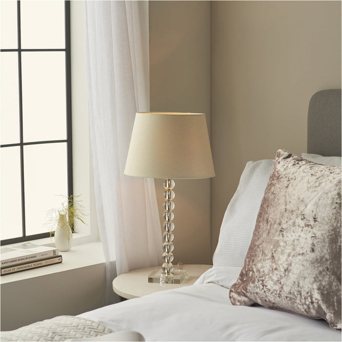 2 PACK Clear Crystal Glass & Bright Nickel Plate Table Lamp - Ivory Fabric Shade - 590mm Tall Light - 7W LED E14