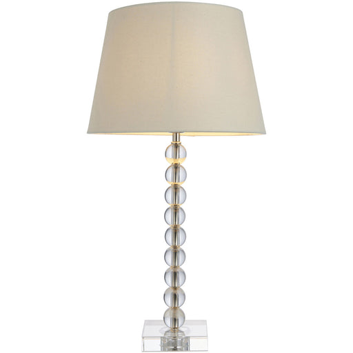 Clear Crystal Glass & Bright Nickel Plate Table Lamp - Ivory Fabric Shade - 590mm Tall Light - 7W LED E14