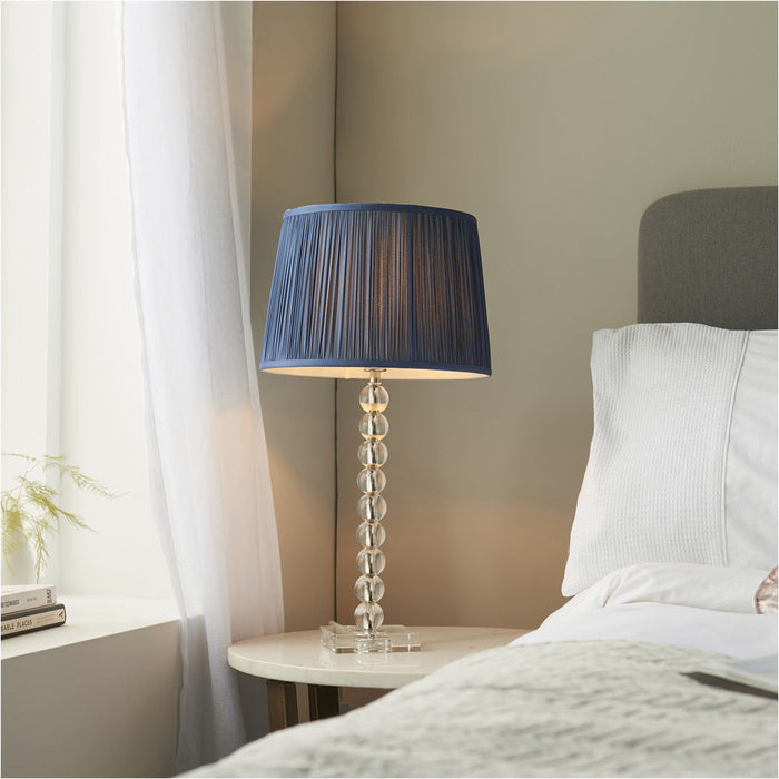 2 PACK Clear Crystal Glass & Bright Nickel Plate Table Lamp - Midnight Blue Silk Shade - 595mm Tall Light - 7W LED E14