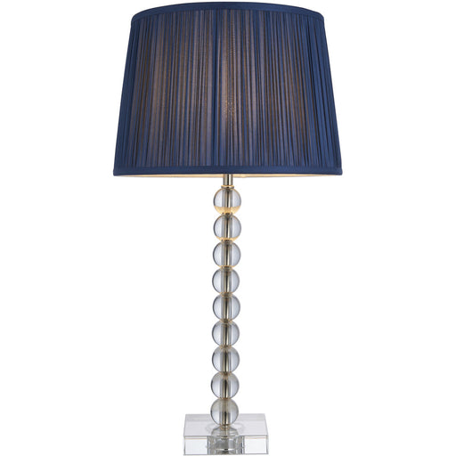 Clear Crystal Glass & Bright Nickel Plate Table Lamp - Midnight Blue Silk Shade - 595mm Tall Light - 7W LED E14