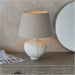 Matt White Ceramic Table Lamp - Grey Linen Mix Fabric Shade - 445mm Tall Light - 23W E27 Gls