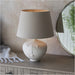 Matt White Ceramic Table Lamp - Grey Linen Mix Fabric Shade - 445mm Tall Light - 23W E27 Gls