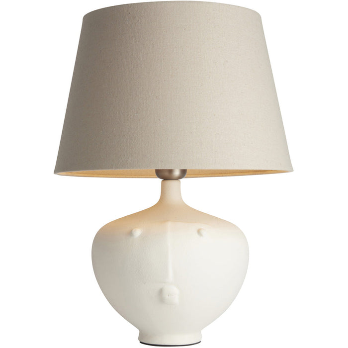 Matt White Ceramic Table Lamp - Grey Linen Mix Fabric Shade - 445mm Tall Light - 23W E27 Gls