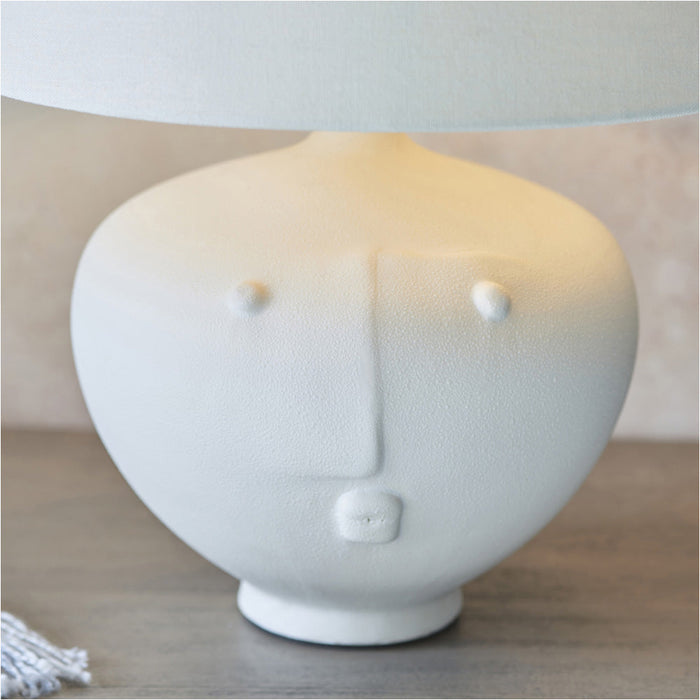 Matt White Ceramic Table Lamp - Ivory Linen Mix Fabric Shade - 445mm Tall Light - 23W E27 Gls