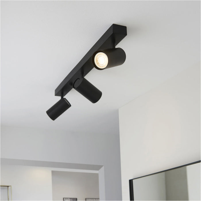 Matt black Ceiling Spot Light - 3 x 7W LED GU10 Bar Plate - Dimmable Modern industrial style