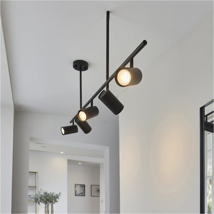 Matt black Ceiling Spot Light - 5 x 7W LED GU10 Bar - Dimmable Impressive modern design