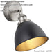 Indoor Aged Pewter Plate Task Wall Light - Matt Black Paint Shade - Dimmable