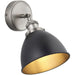 Indoor Aged Pewter Plate Task Wall Light - Matt Black Paint Shade - Dimmable