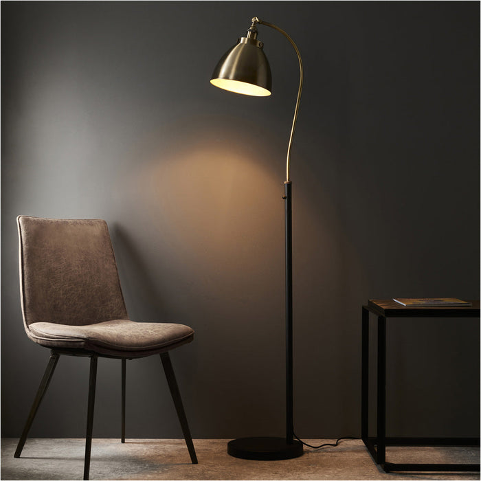 1600mm Floor Lamp - Antique Brass & Matt Black Industrial Resto Adjustable - Standing LED Light Base & Shade