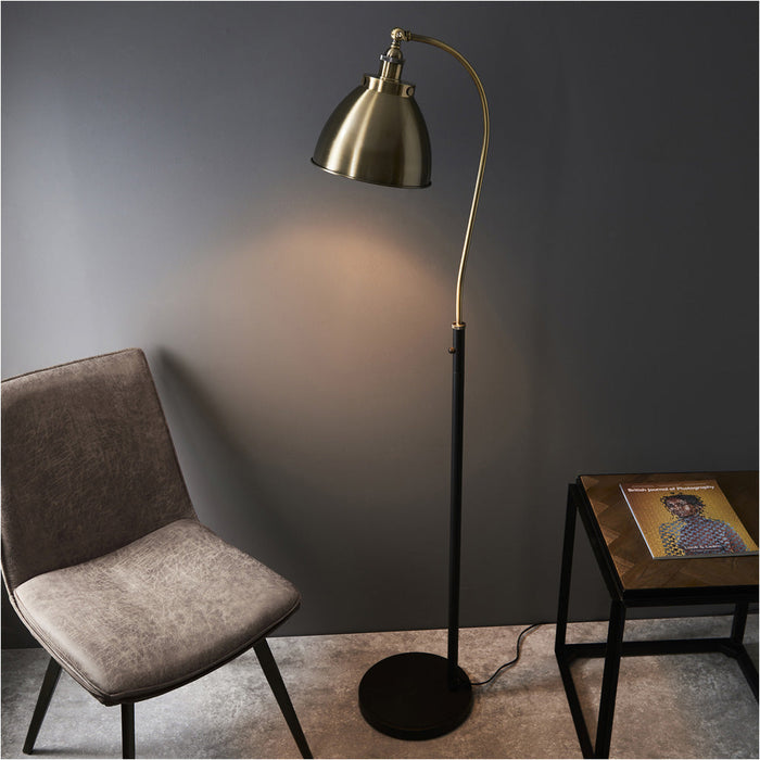 1600mm Floor Lamp - Antique Brass & Matt Black Industrial Resto Adjustable - Standing LED Light Base & Shade