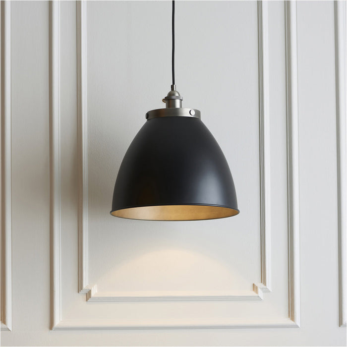 Hanging Ceiling Pendant Light - Large - Aged Pewter Plate & Matt Black Paint - 10W LED E27