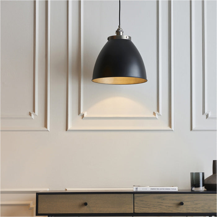 2 PACK Hanging Ceiling Pendant Light - Large - Aged Pewter Plate & Matt Black Paint - 10W LED E27