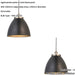 2 PACK Hanging Ceiling Pendant Light - Large - Aged Pewter Plate & Matt Black Paint - 10W LED E27